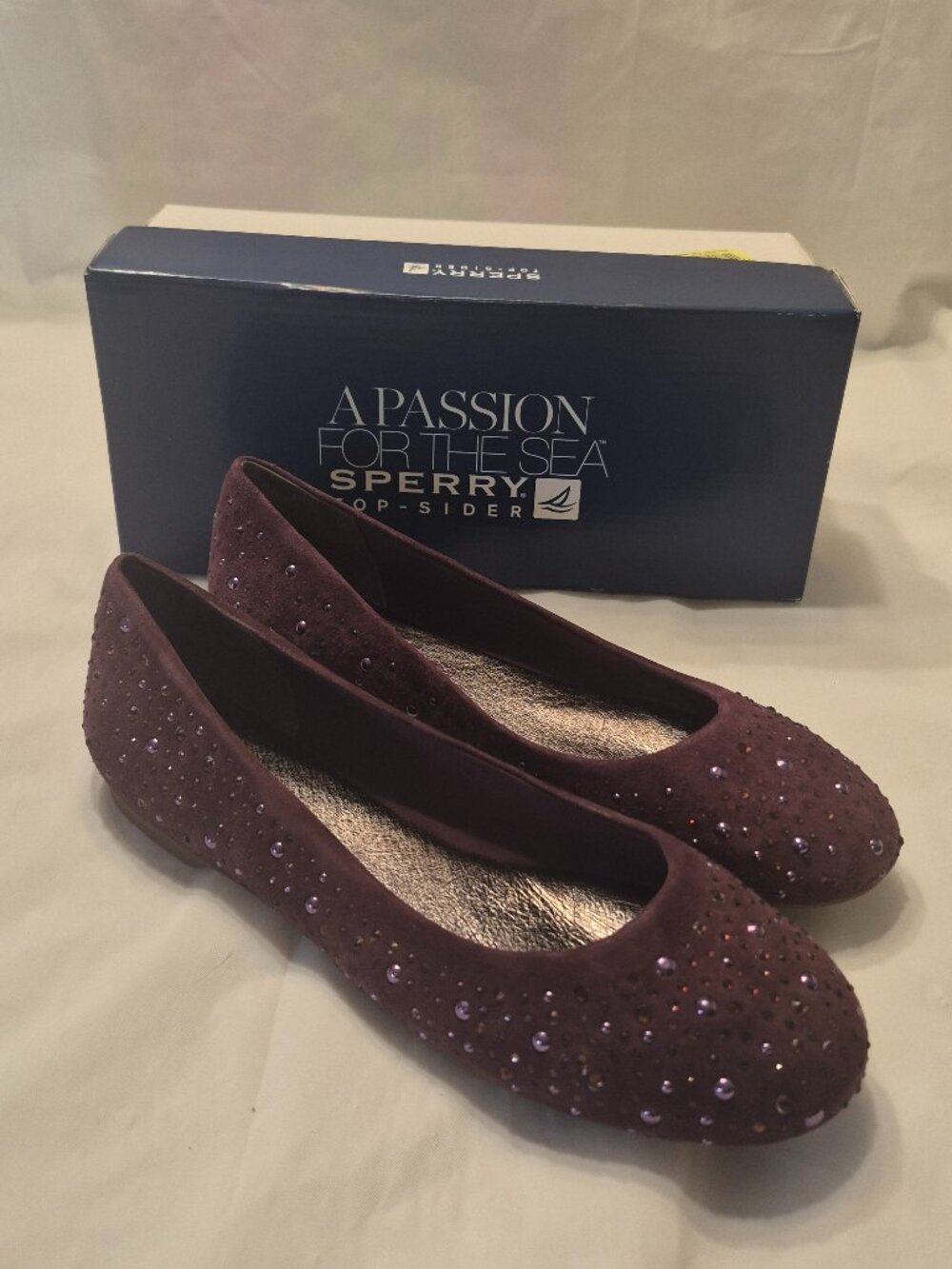 NEW in Box Sperry Top-Siders sz 7 M Emma Berry Suede Rhinestone Ballet Flats
